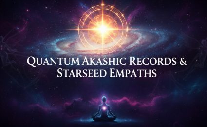 Illustration of a Starseed Empath connecting to the Quantum Akashic Records — symbolizing cosmic energy, higher consciousness, and soul awakening.